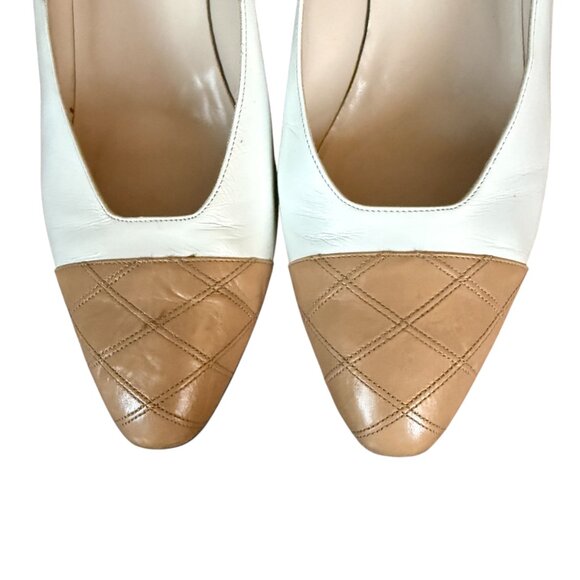 Evins ivory and tan leather cap toe classic pumps women's size 7 1/2 - Picture 6 of 11